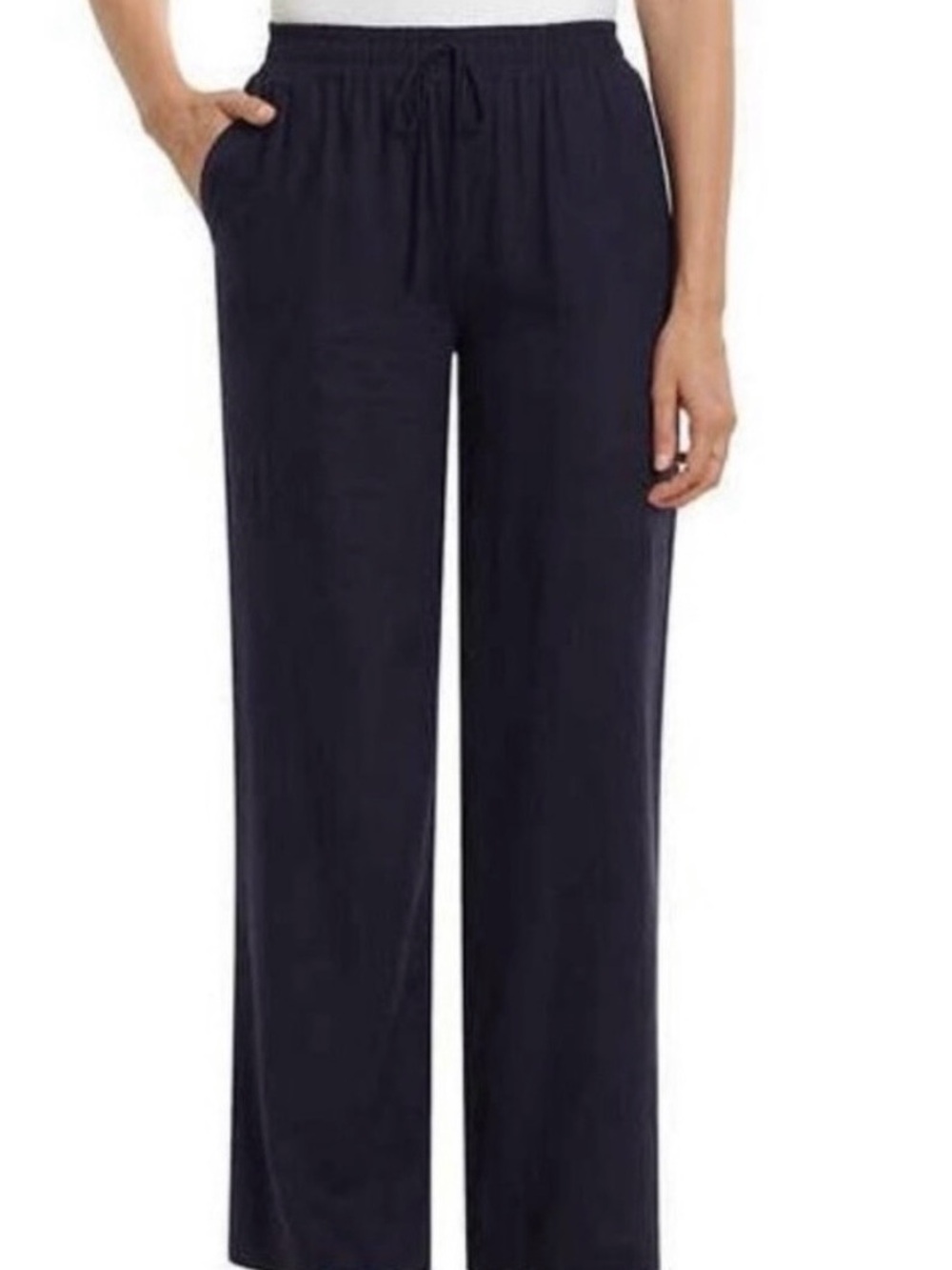 NWT Briggs New York Women's Wide Leg Pants Linen Blend Navy Large